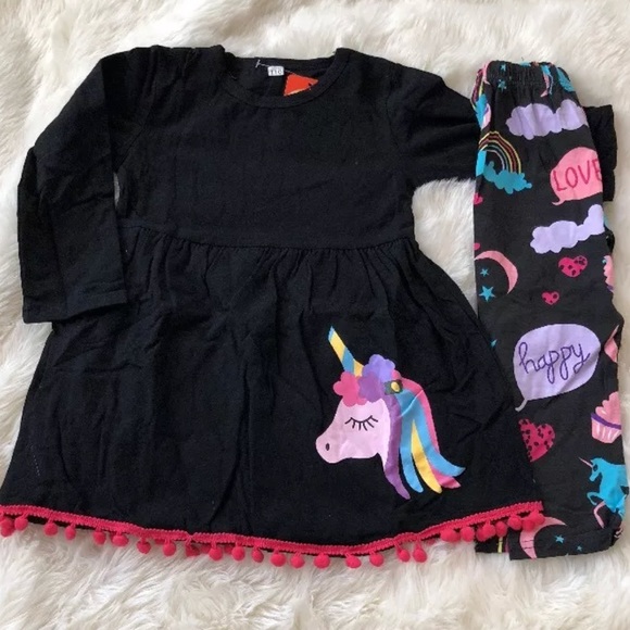 Unicorn dress with pom-poms & matching leggings 4T - Picture 7 of 8